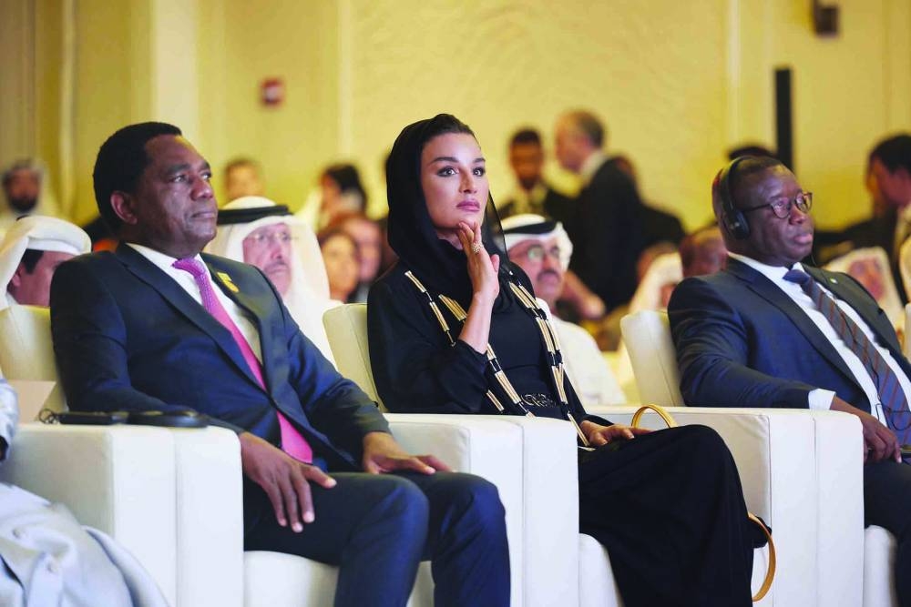 Her Highness Sheikha Moza bint Nasser, Zambia's President Hakainde Hichilema, Sierra Leone President Dr Julius Maada and other dignitaries at the Earthna Summit 2023. PICTURE: AR Al-Baker.