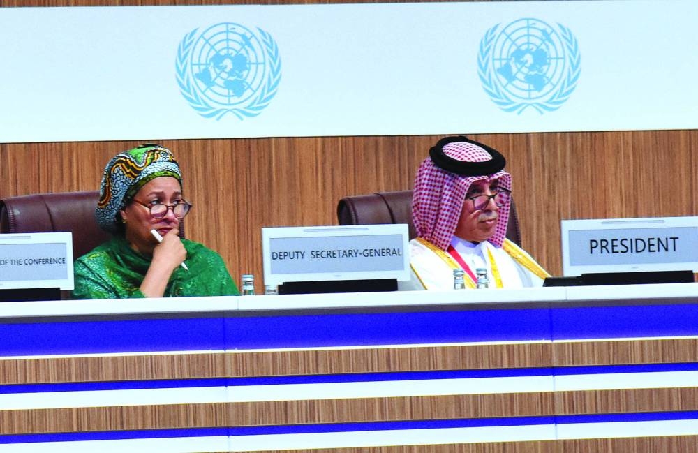 HE Sultan bin Saad al-Muraikhi and Amina J Mohamed at the closing session of LDC5. PICTURE: Thajudheen