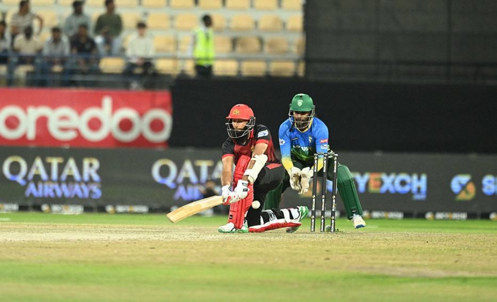Hashim Amla in action against Asia Lions in the Legends League Cricket (LLC) Masters match at the Asian Town International Stadium on Thursday.