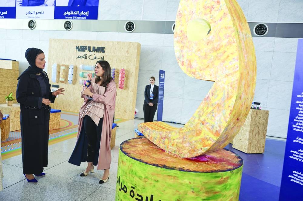 Her Highness Sheikha Moza bint Nasser touring the Summit. PICTURE: Aisha al-Musallam