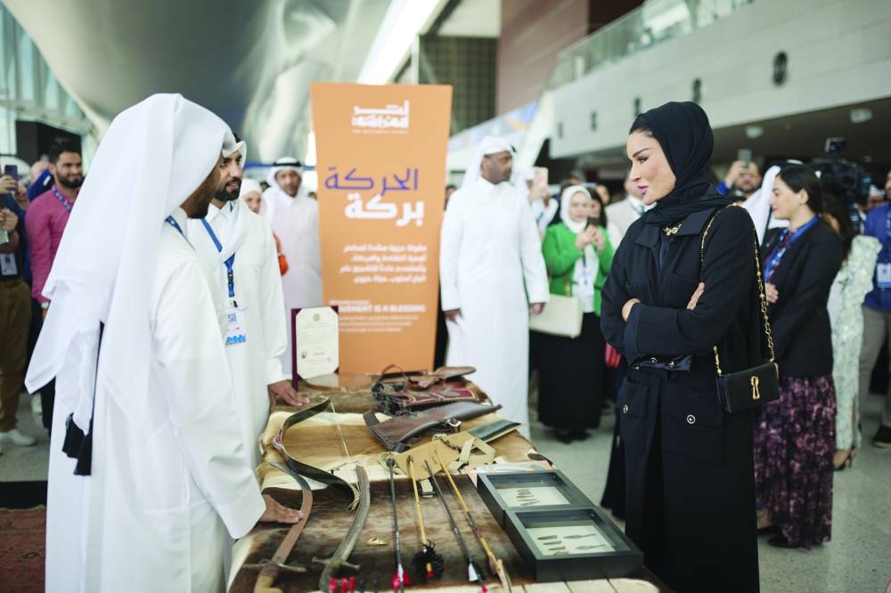 Her Highness Sheikha Moza bint Nasser toured the interactive spaces and Arabic stations at the Summit. PICTURE: A R al-Baker