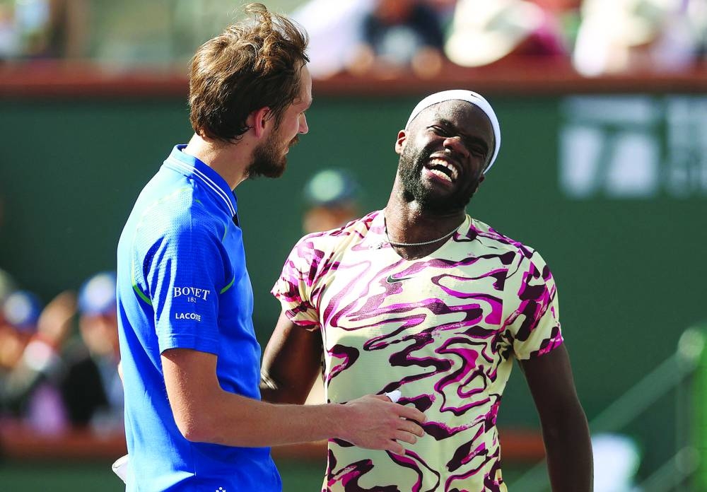 Daniil Medvedev (left) is congratulated by Frances Tiafoe of the US after their semi-final. (USA TODAY Sports/AFP)