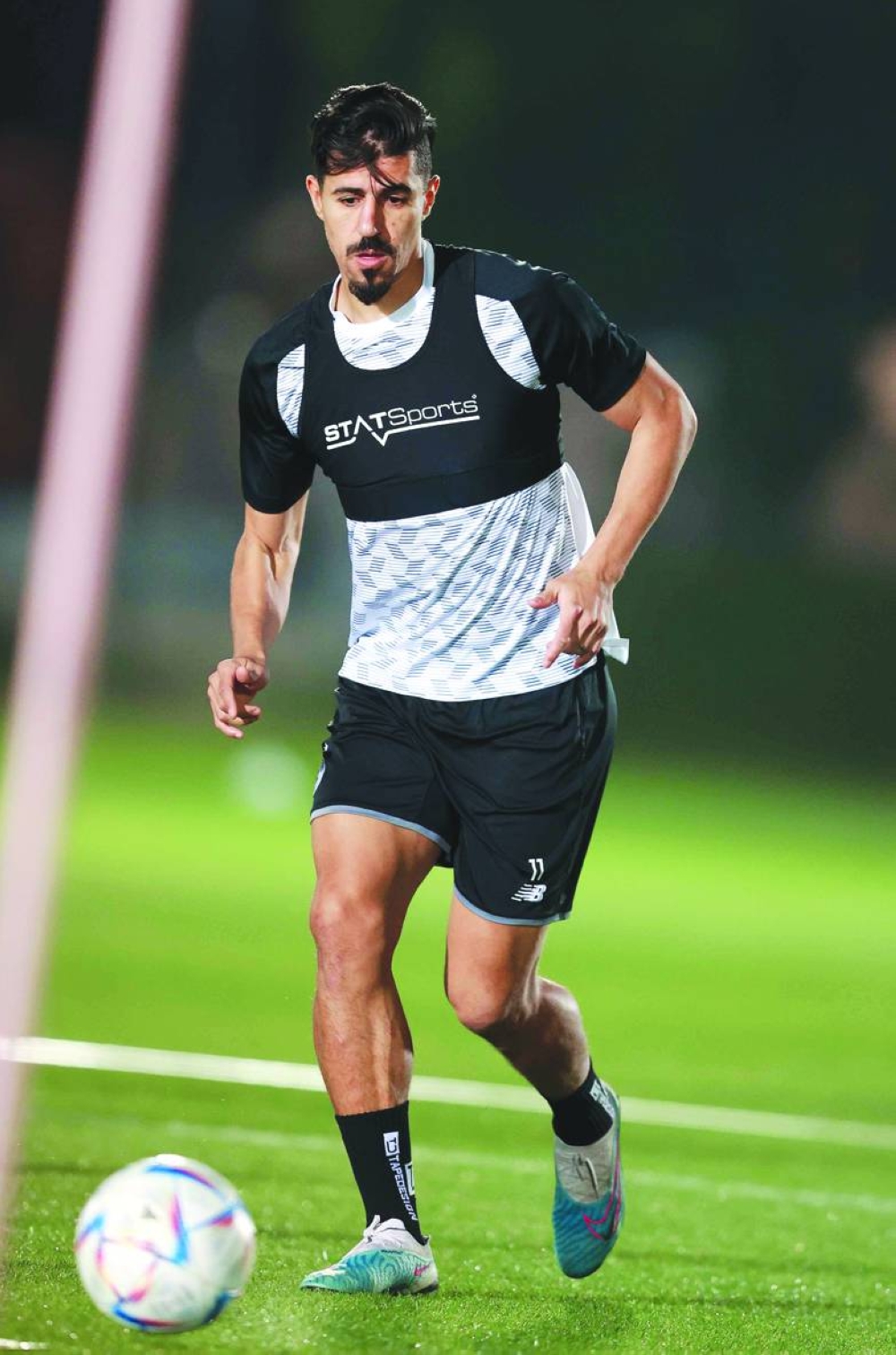 Al Sadd's Algerian striker Baghdad Bounedjah is seen during a team training session ahead of the team's Ooredoo Cup semi-final against Al Duhail.