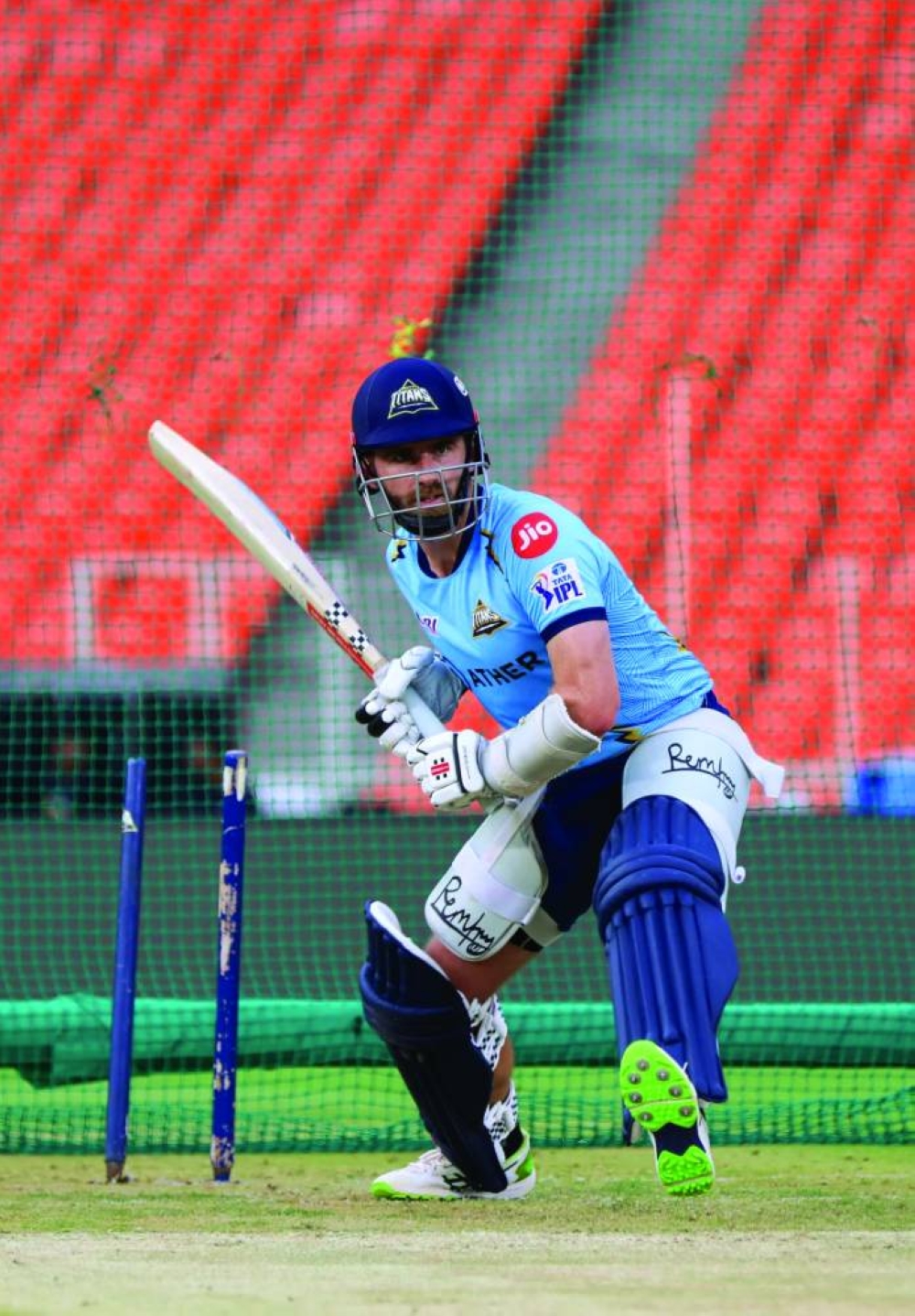 Gujarat Titans' Kane Williamson has a hit in the nets.