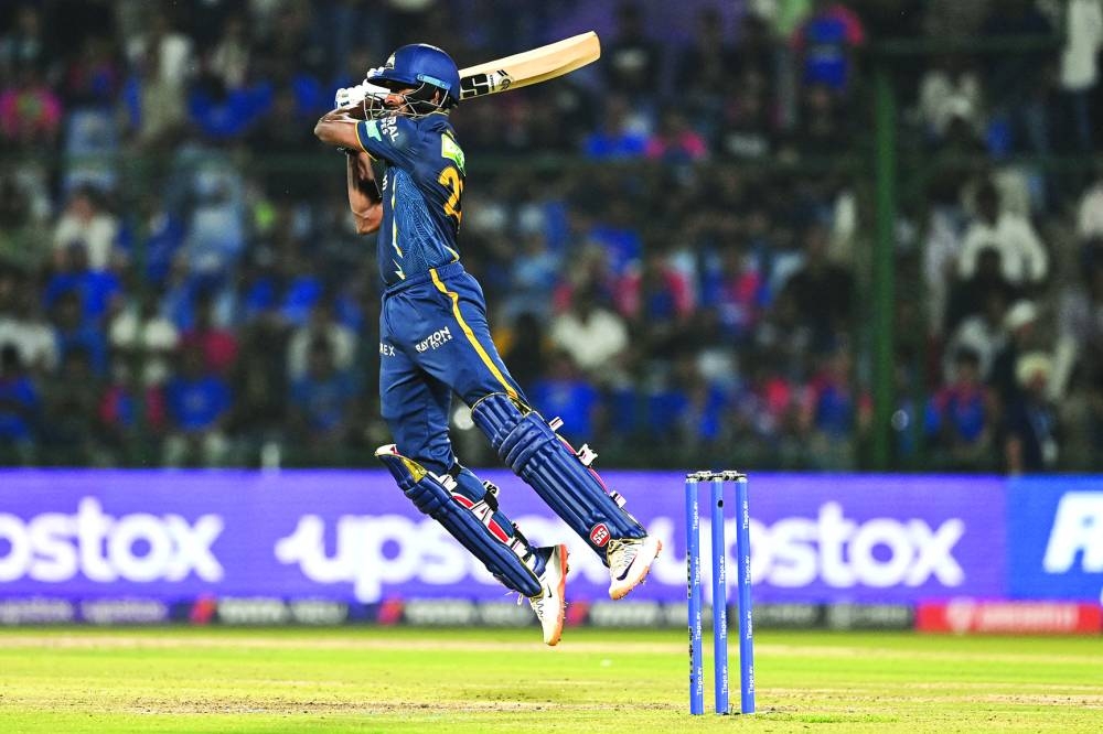 Gujarat Titans’ Sai Sudharsan plays a shot during the Indian Premier League match against Delhi Capitals in New Delhi on Tuesday. (AFP)