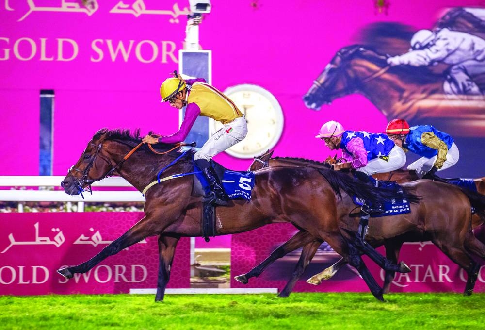 Muanis al-Siyabi leads Jewel House to Group 1 Qatar Gold Trophy win. 