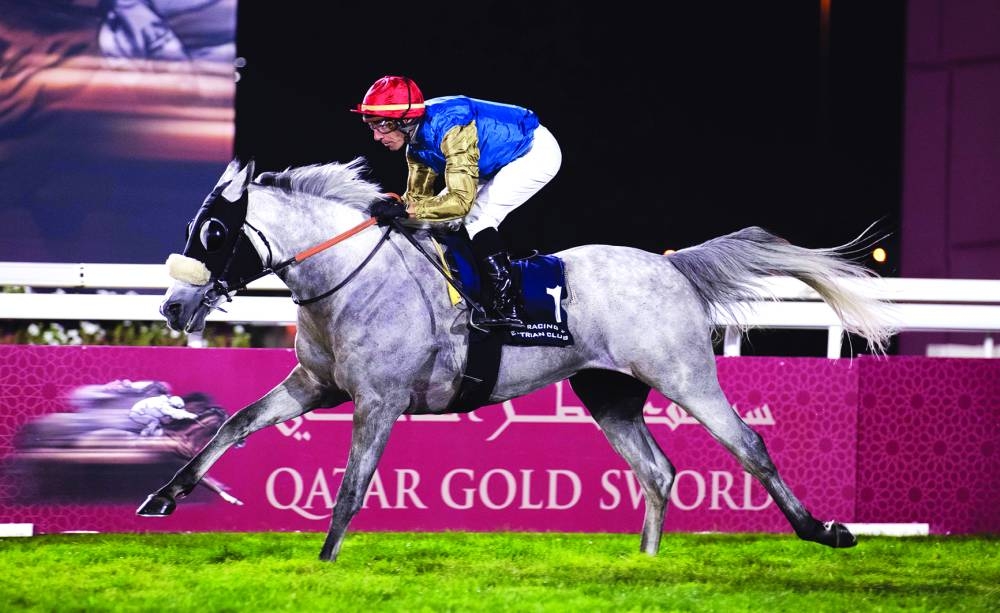 Ronan Thomas rides Abbes to Qatar Gold Sword win at Al Rayyan Racecourse.