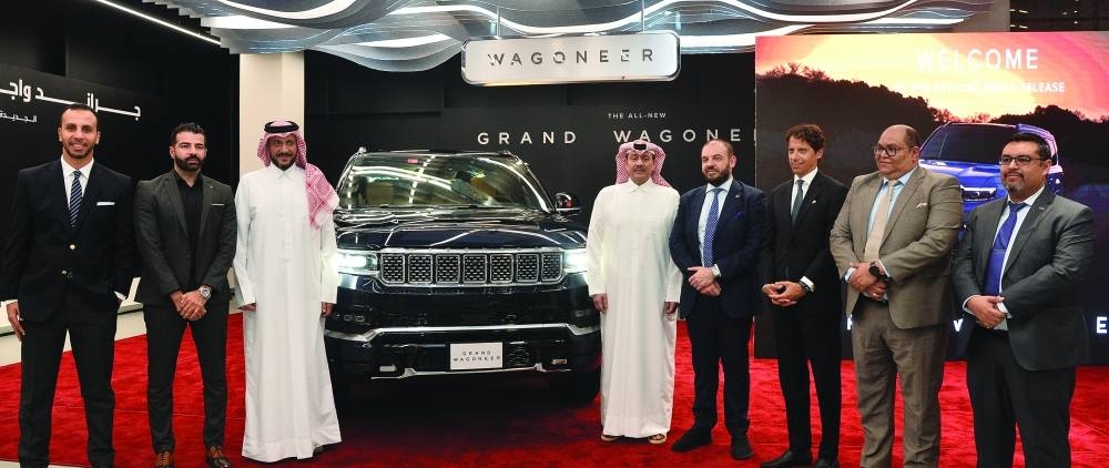 Owners of Al Mana Group, Badr Al Mana and Tariq Al Mana with ambassadors Paolo Toschi (Italy) and Cristian Tudor (EU); along with Jeep and United Cars Al Mana officials, at the launch of the 2023 Grand Wagoneer. PICTURE: Shaji Kayamkulam