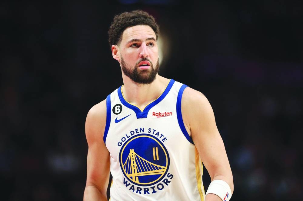 Klay Thompson of the Golden State Warriors looks on during the first quarter of their NBA game against the Portland Trail Blazers at Moda Center in Portland, Oregon. (AFP)