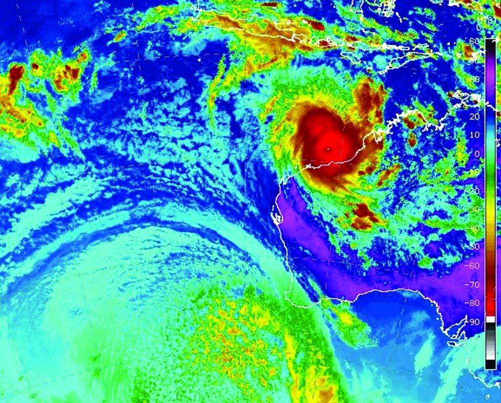 A Bureau of Meteorology satellite image shows Tropical Cyclone Ilsa on April 13.