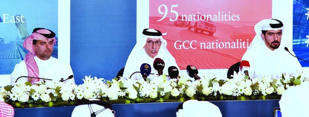 Qatar Tourism chairman HE Akbar al-Baker with Hayya Platform CEO Saeed Ali al-Kuwari,  (right) giving details of revamped Hayya Platform at a press conference at Hamad International Airport (HIA) Sunday, as HIA chief operating officer Badr al-Meer looks on. PICTURE: Thajudheen.