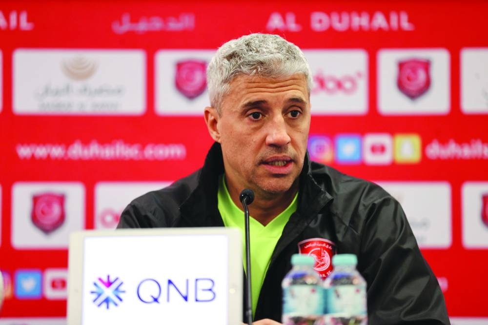 Al Duhail coach Hernan Crespo address the media on Monday.