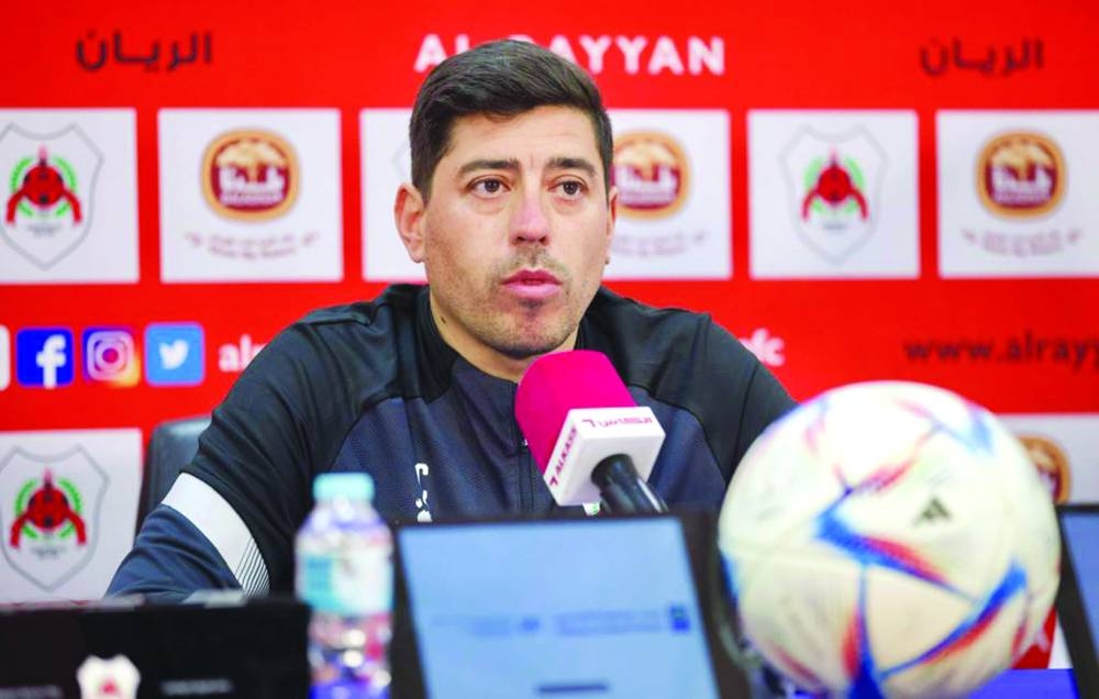 Al Rayyan coach Nicholas Cordova address the media on Monday.