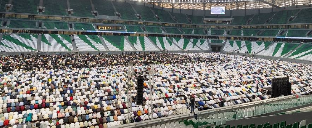 A view of the stadium  during the prayer.