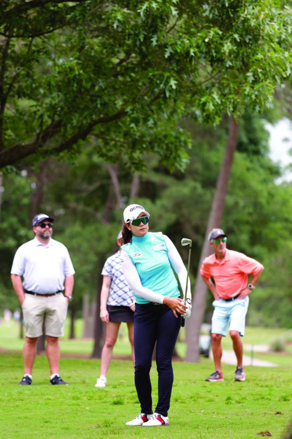 Kim A-lim of South Korea watches her shot on the 10th hole during the second round of The Chevron Championship in The Woodlands, Texas. (AFP)