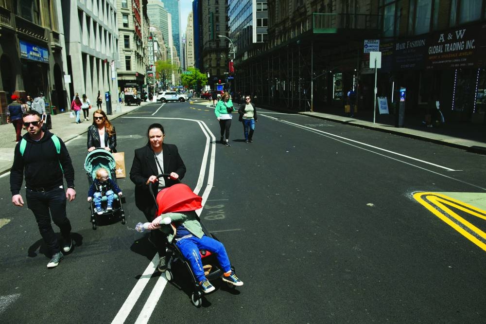 Pedestrians take advantage of the annual ‘Open Streets: Car-Free Earth Day’ in New York. (AFP)
