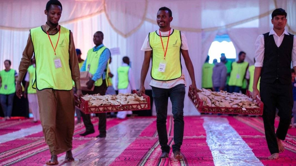 Food packages being brought for Iftar.