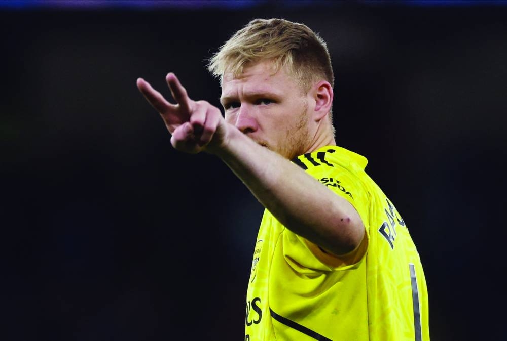 Arsenal’s goalkeeper Aaron Ramsdale. (Reuters)