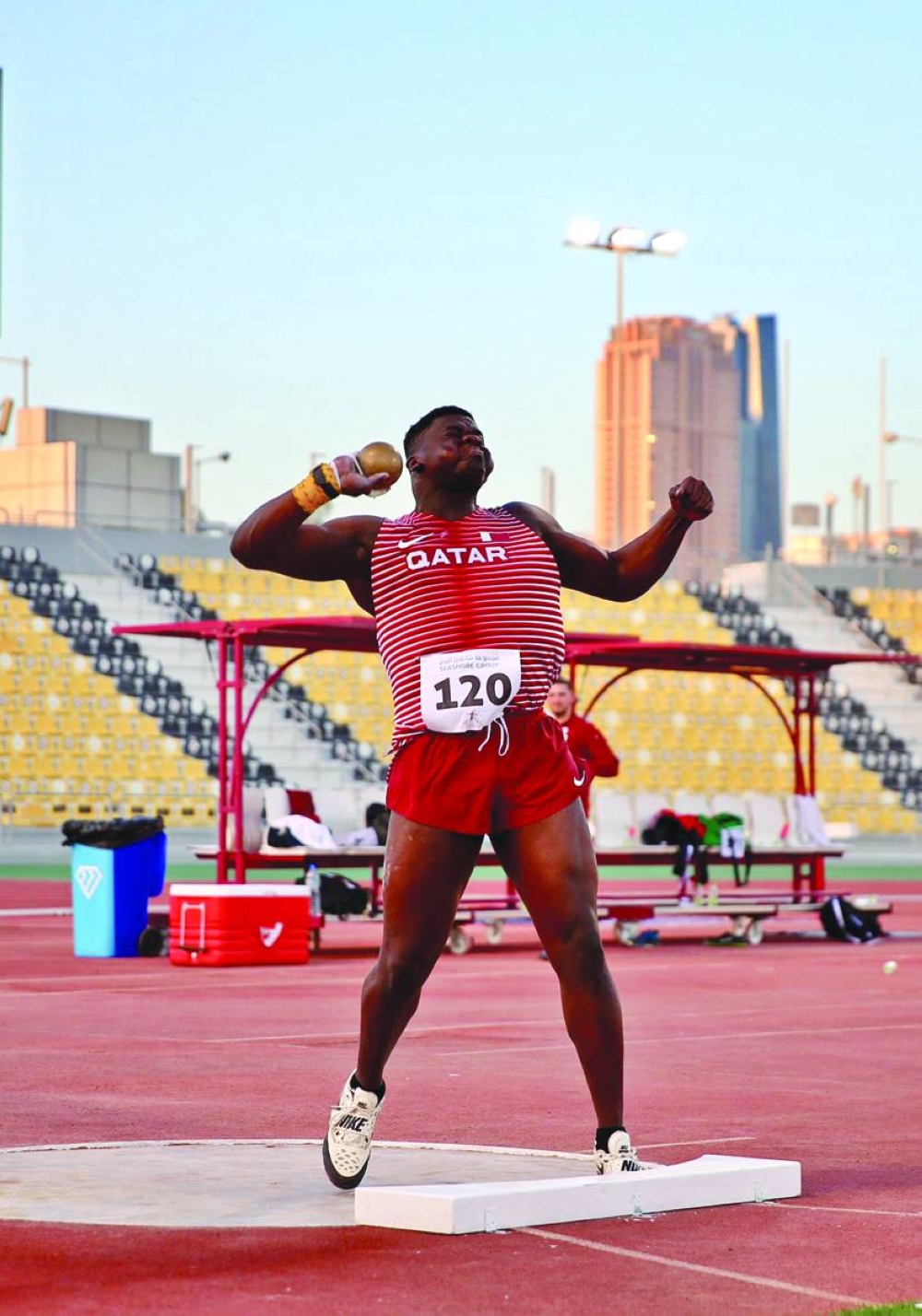 Jibrine Ahmed won bronze for Qatar in the men’s shot put.