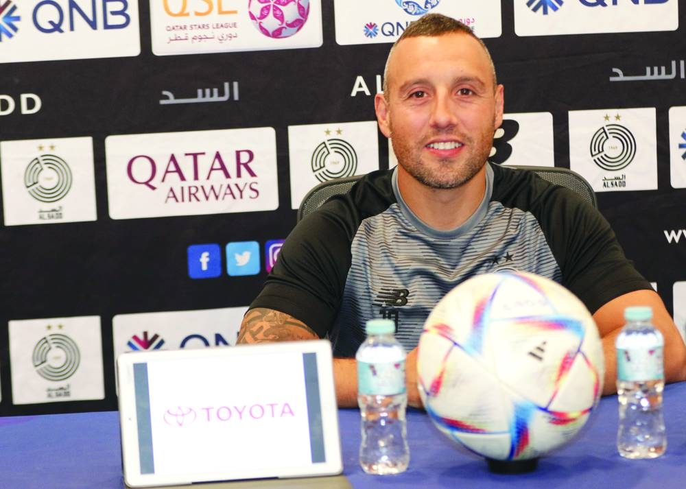 Al Sadd’s Spanish midfielder Santi Cazorla at a press conference on Thursday.