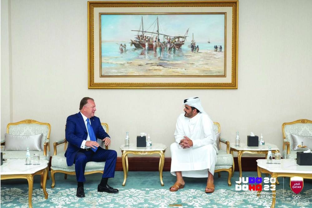 Qatar Olympic Committee President H E Sheikh Joaan bin Hamad al-thani meets International Judo Federation president Marius Vizer in Doha.