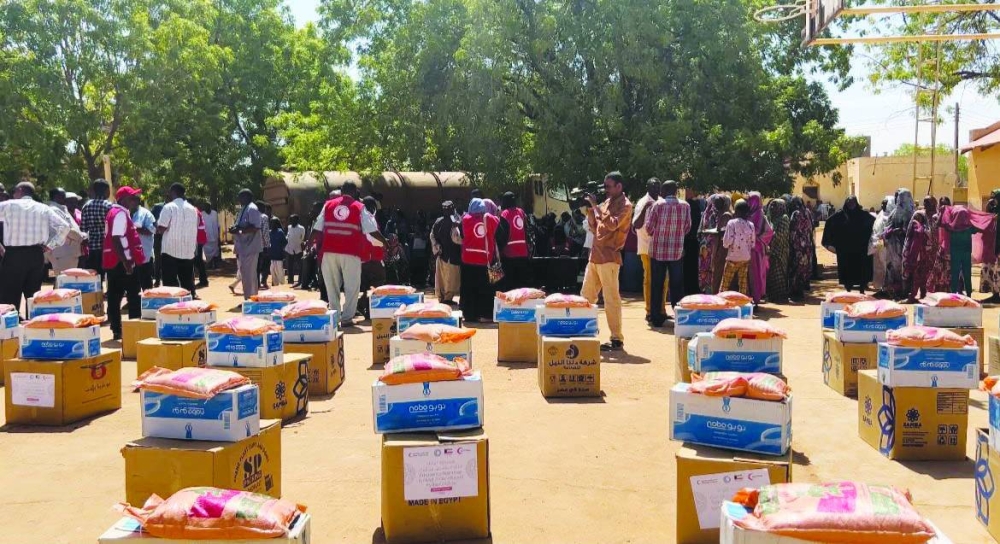 Aid distribution in progress.