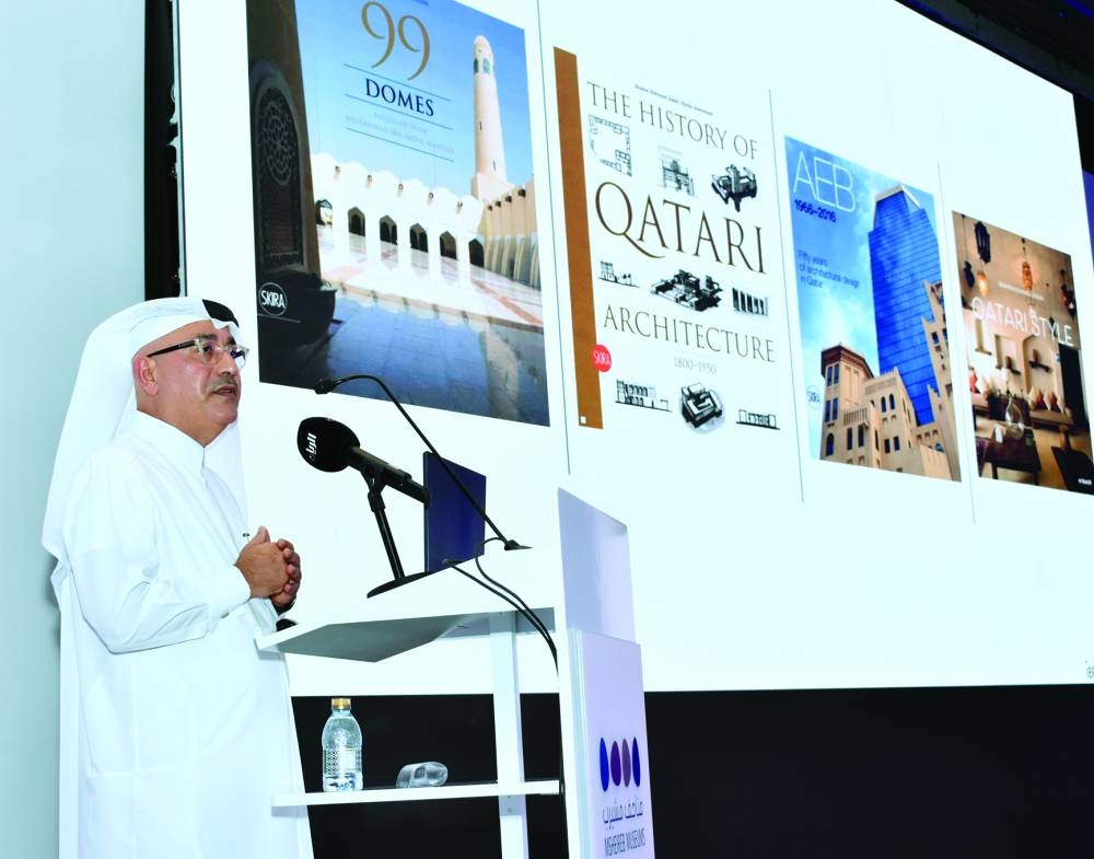 Architect Ibrahim Mohamed Jaidah speaking at the launch of his latest book, 'Discovering Arabian Deco, Early Modern Architecture in Qatar.' PICTURE: Thajudheen.