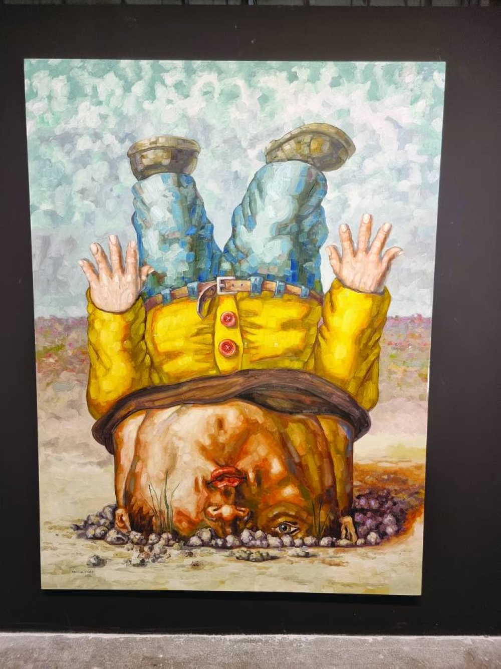 No matter how they throw us, we fall standing...but on our heads - 2023, an artwork by Houmam al-Sayed.