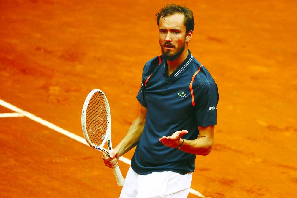 
Russia’s Daniil Medvedev reacts during his quarter-final against Germany’s Yannick Hanfmann. (Reuters) 
