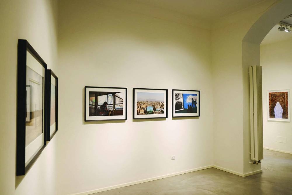 Iranian artist Farnaz Damnabi's work is displayed at her solo show 'Unveiled' at 29 Arts In Progress Gallery, in Milan, Italy.