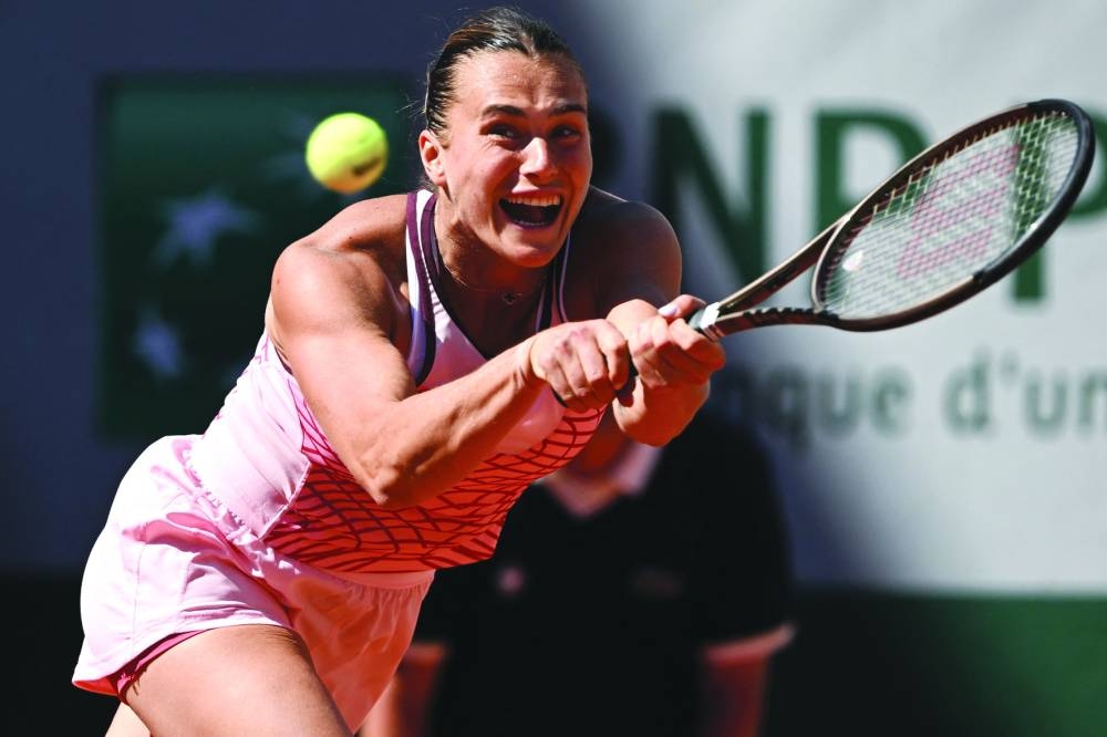 Aryna Sabalenka in action against Iryna Shymanovich during their French Open match in Paris on Wednesday. (AFP)