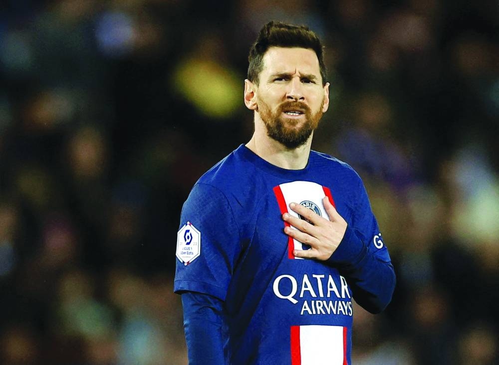 FILE PHOTO:  Paris St Germain's Lionel Messi reacts. (Reuters)