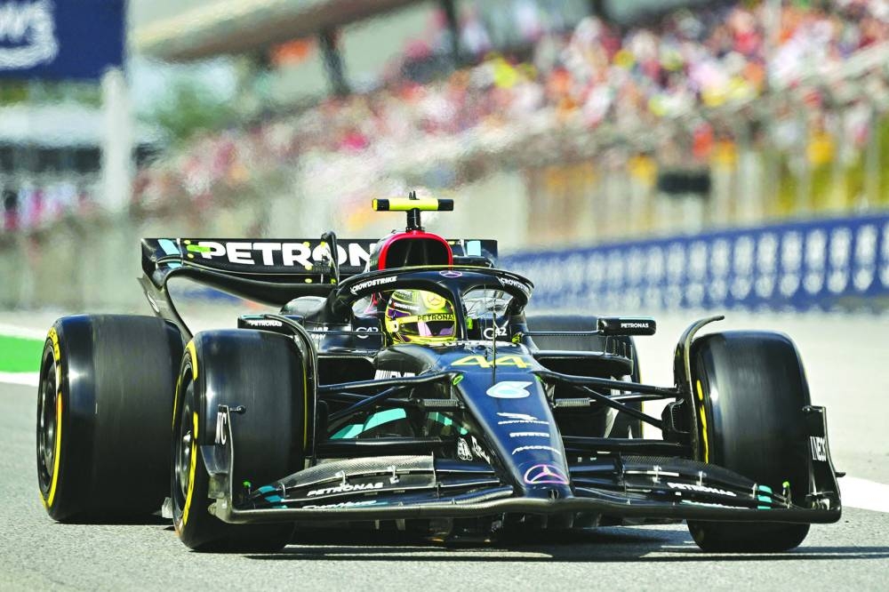 Mercedes’ British driver Lewis Hamilton takes part in the second free practice session of the Spanish Grand Prix at the Circuit de Catalunya in Montmelo, on the outskirts of Barcelona, on Friday. (AFP)