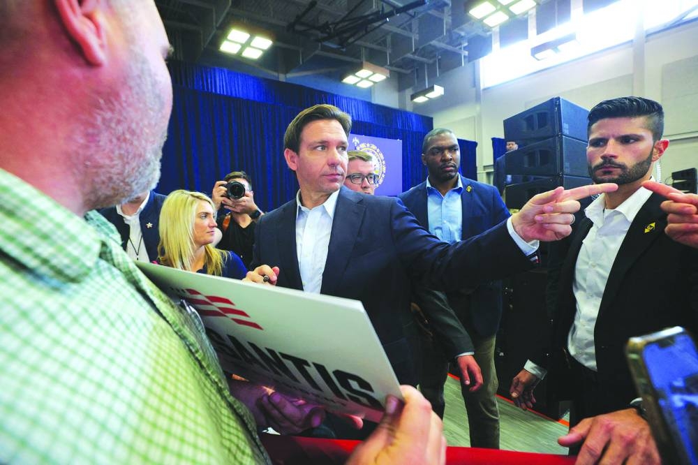 
DeSantis greets audience members at a campaign event in Manchester, New Hampshire, on Thursday. 