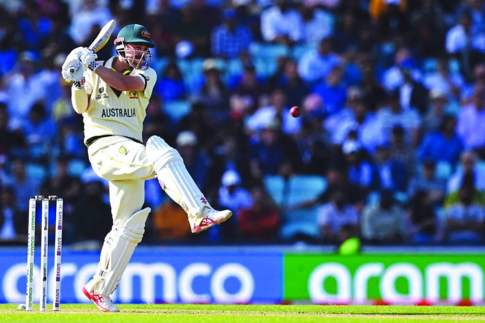 Australia’s Travis Head in action during the opening day of the ICC World Test Championship final against India at The Oval in London on Wednesday. (AFP)