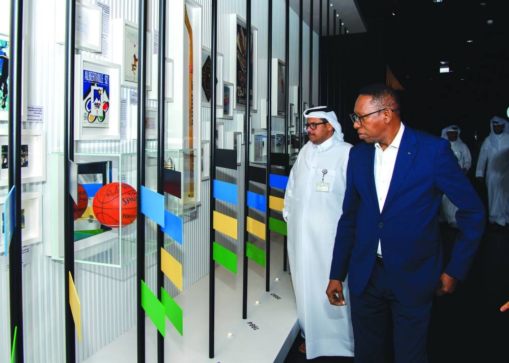 FIBA president Hamane Niang takes a tour of the 3-2-1 Qatar Olympic Sports Museum on Tuesday.
