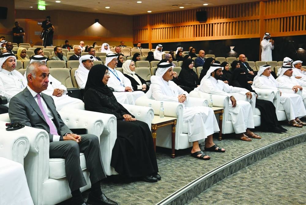 HE The Prime Minister And Minister Of Foreign Affairs Sheikh Mohamed Bin Abdulrahman Bin Jassim Al-Thani Attending The Qatar Cancer Plan 2023-2026 Launch Ceremony With Other Dignitaries.