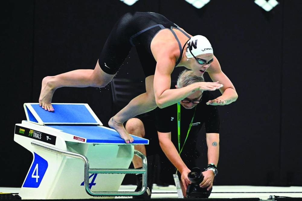 Shayna Jack of Australia competes in the women’s 50m freestyle swimming event in Melbourne on Sunday. (Reuters)