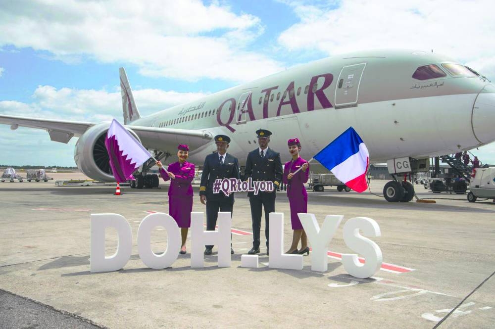 Qatar Airways' inaugural flight to the French city of Lyon has touched down.