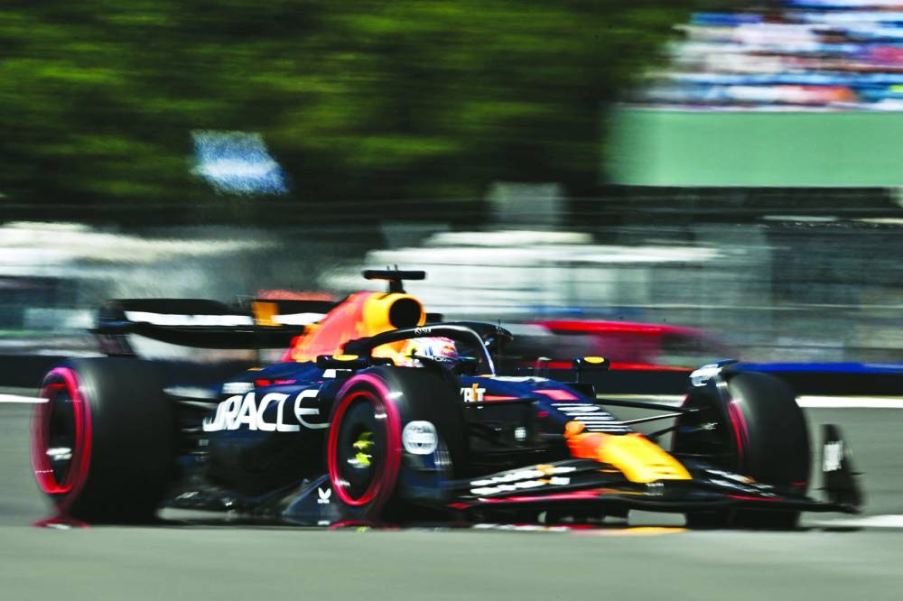 Red Bull Racing’s Dutch F1 driver Max Verstappen drives during the first practice session ahead of the British Grand Prix at the Silverstone motor racing circuit, central England, on Friday. (AFP)