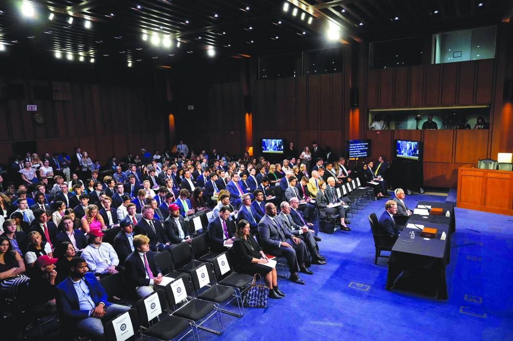 FROM LEFT: Chief Operating Officer of the PGA Tour Ron Price and PGA Tour Policy Board member Jimmy Dunne testify during a Senate Homeland Security Subcommittee on Investigations hearing examining the business deal between the PGA Tour and the Public Investment Fund of Saudi Arabia’s LIV Golf on Capitol Hill in Washington, DC. (AFP)