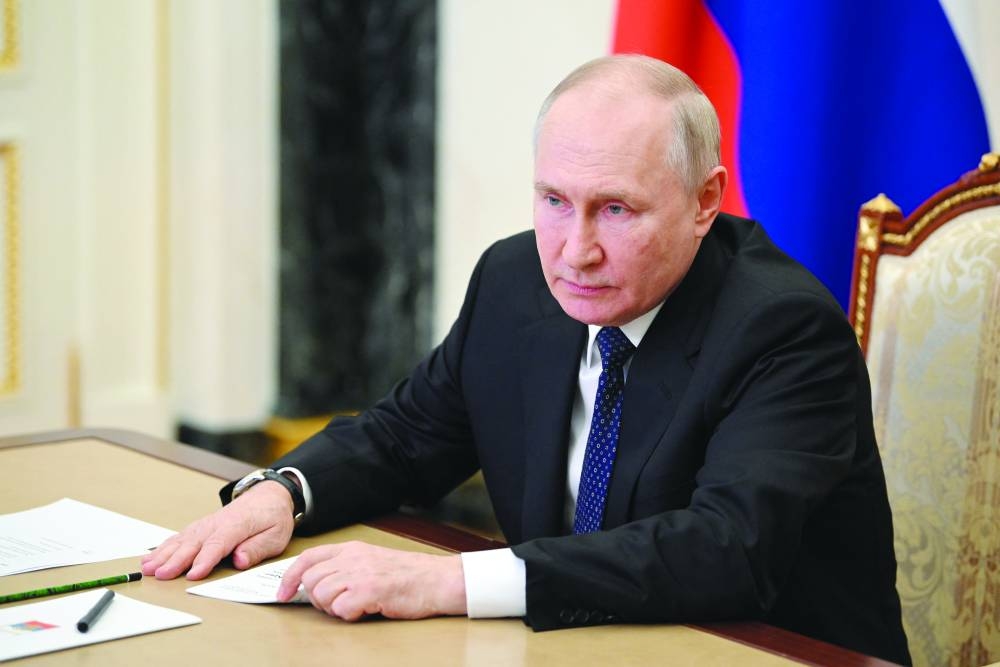 
Russian President Vladimir Putin attends a meeting with officials dedicated to the Crimean Bridge attack, in Moscow, yesterday. 