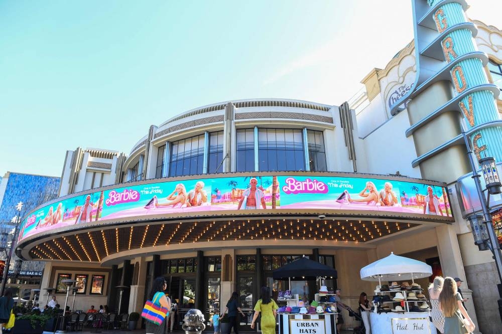 Grove's Theater marquee announcing the opening of "Barbie" movie is pictured in Los Angeles California, on July 20. AFP