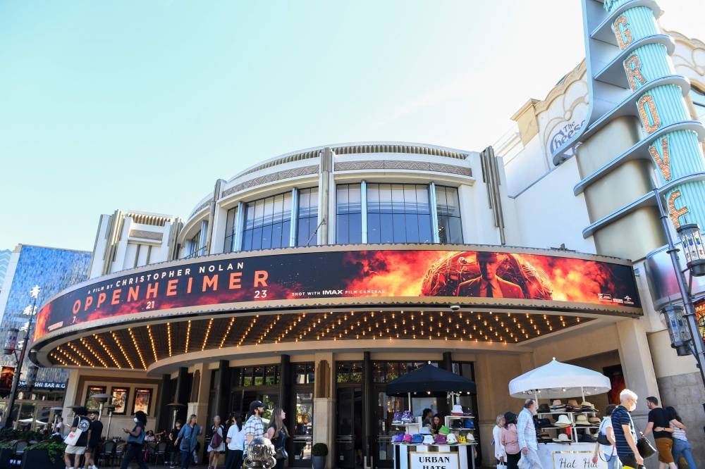 Grove's Theater marquee announcing the opening of "Oppenheimer" movie is pictured in Los Angeles California, on July 20. AFP