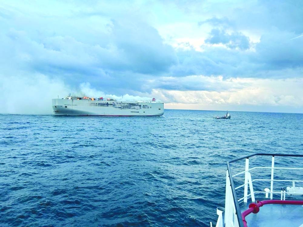 Fire aboard the Panamanian-registered car carrier ship Fremantle Highway, off the coast of the northern Dutch island of Ameland.  (AFP)