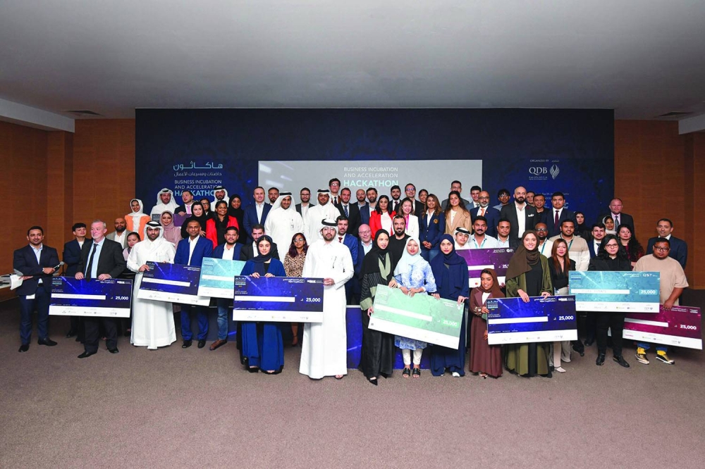 The winners of the Ooredoo theme at the annual Qatar Development Bank (QDB) ‘Business Incubation and Acceleration’ (BIA) hackathon.