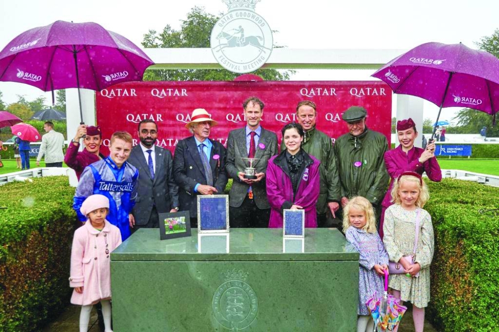 Fahad bin Mohamed al-Kuwari, Cultural Attaché of the embassy of Qatar in the United Kingdom, presented the trophies to connections of Sumo Sam, which won the Qatar Lillie Langtry Stakes on the final day of the Qatar Goodwood Festival in United Kingdom on Saturday.