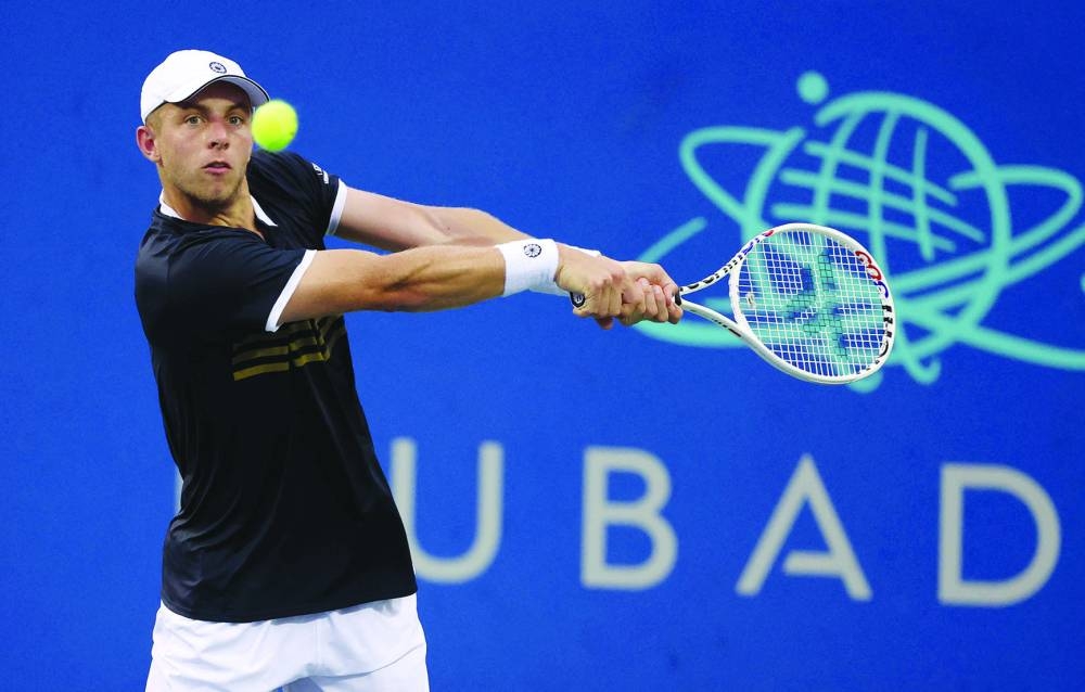 
Tallon Griekspoor of the Netherlands returns a shot to Taylor Fritz of the US at Rock Creek Tennis Center in Washington, DC. (AFP) 