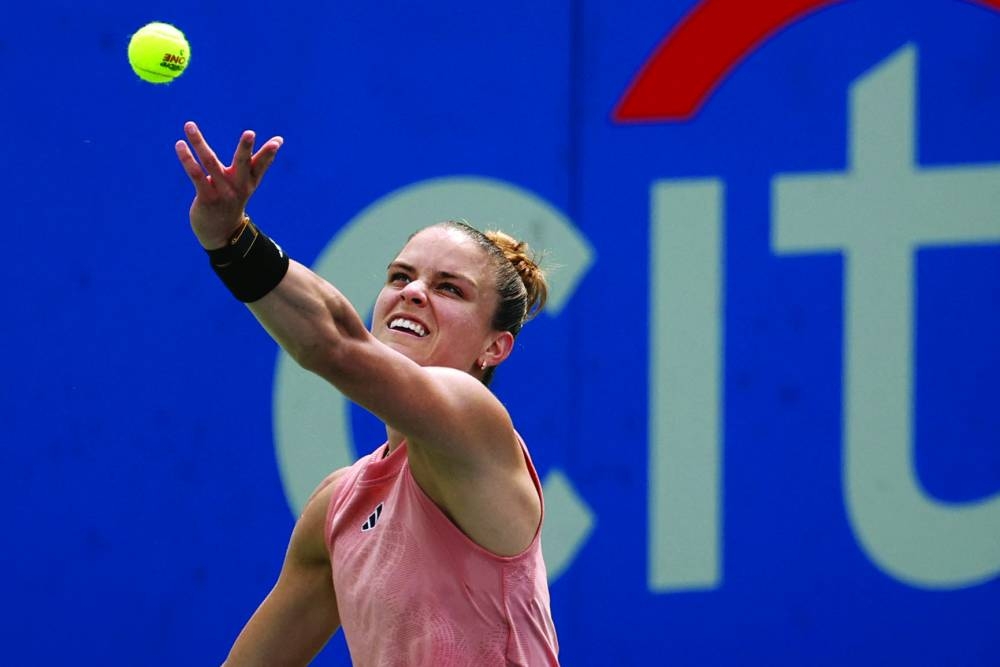 
Maria Sakkari of Greece serves against Jessica Pegula of the US in their singles semi-final on day eight of the Mubadala Citi DC Open at 
Fitzgerald Tennis Stadium. (USA TODAY Sports) 