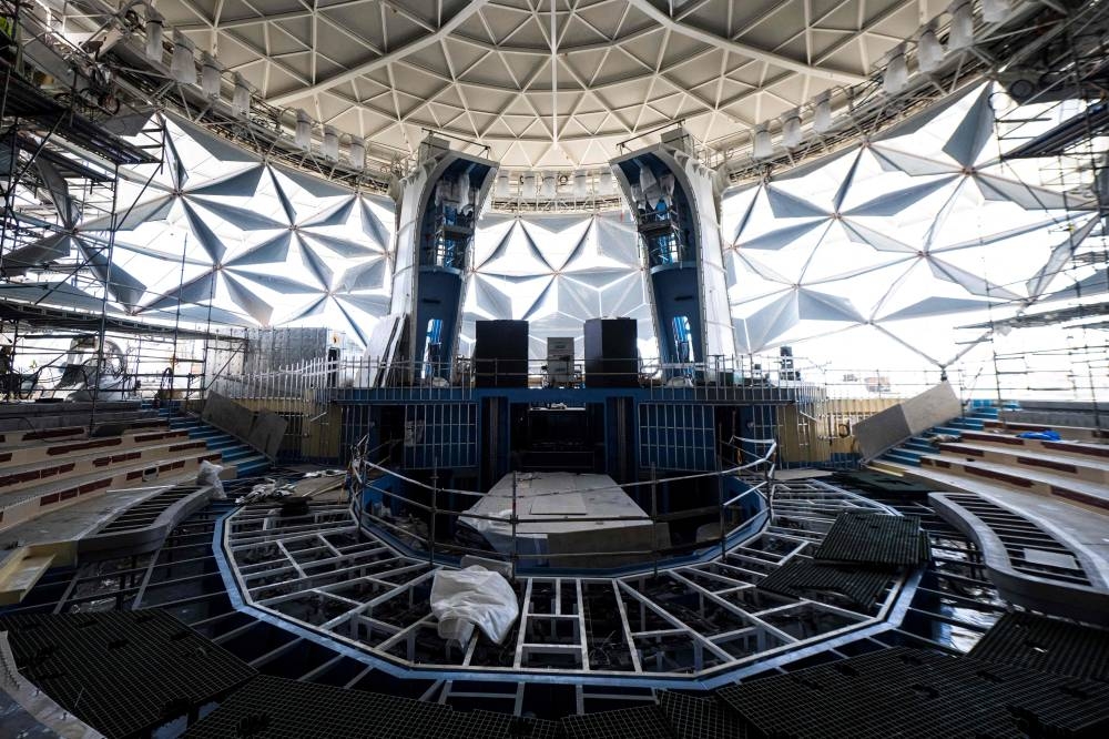 A photo taken on May 30, 2023 shows an interior view of the construction site inside the Royal Caribbean's new ship 'Icon of the Seas' at the Turku shipyard in Finland's southwest coast.  AFP